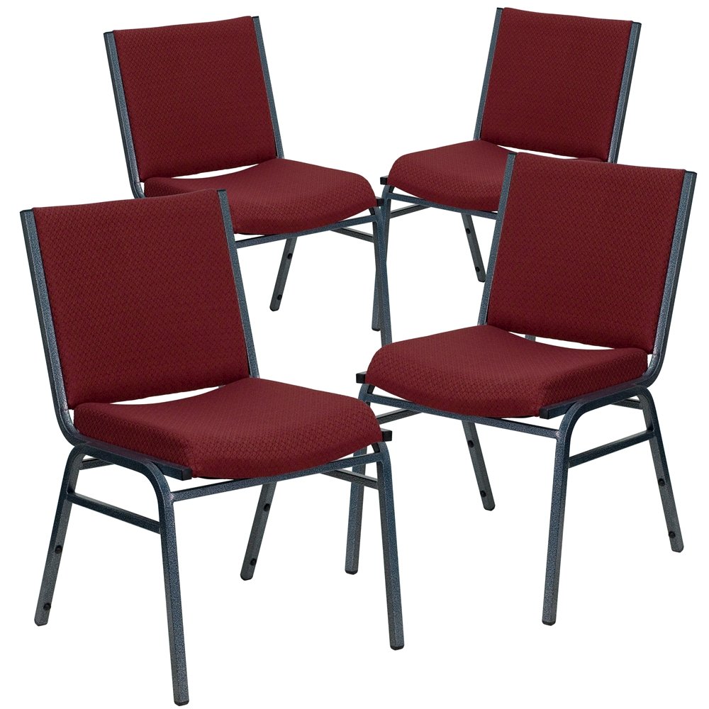 4 Pk. Heavy Duty, 3'' Thickly Padded, Burgundy Patterned Upholstered Stack Chair. Picture 1