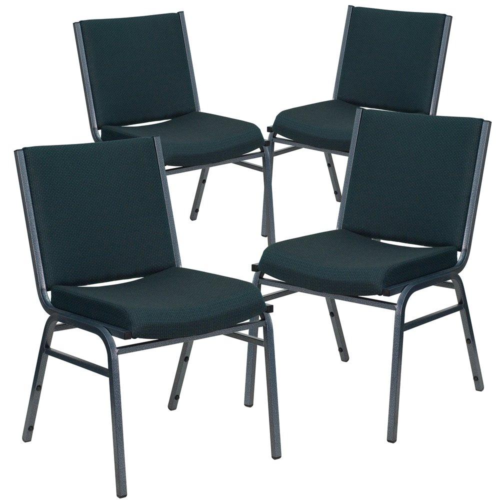 4 Pk. Heavy Duty, 3'' Thickly Padded, Green Patterned Upholstered Stack Chair. Picture 1