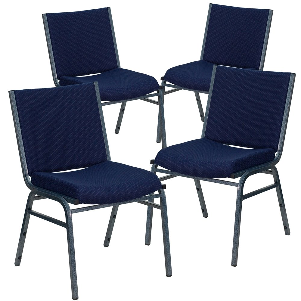 4 Pk. 3'' Thickly Padded, Navy Blue Patterned Upholstered Stack Chair. Picture 1