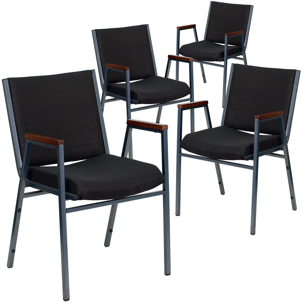 4 Pk. 3'' Thickly Padded, Black Patterned Upholstered Stack Chair with Arms. Picture 1