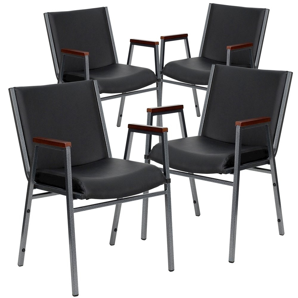 4 Pk. 3'' Thickly Padded, Black Vinyl Upholstered Stack Chair with Arms. Picture 1