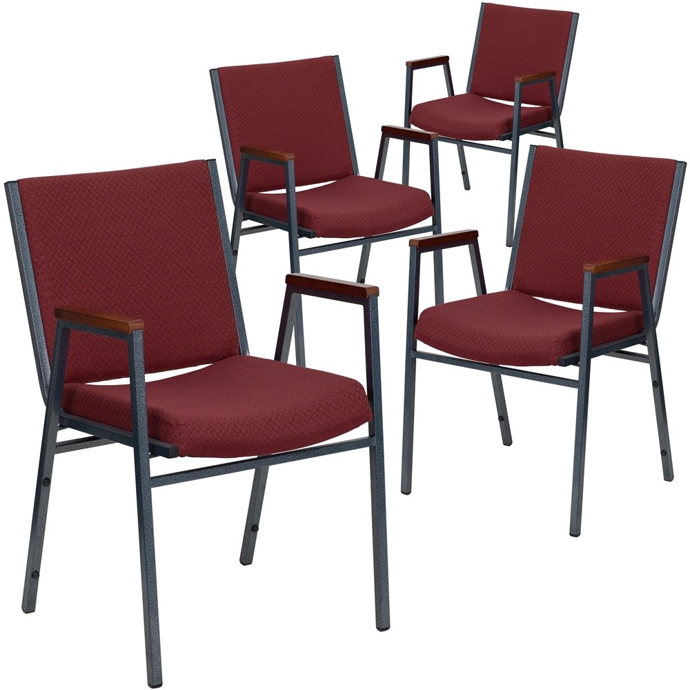 4 Pk. 3'' Thickly Padded, Burgundy Patterned Upholstered Stack Chair with Arms. Picture 1