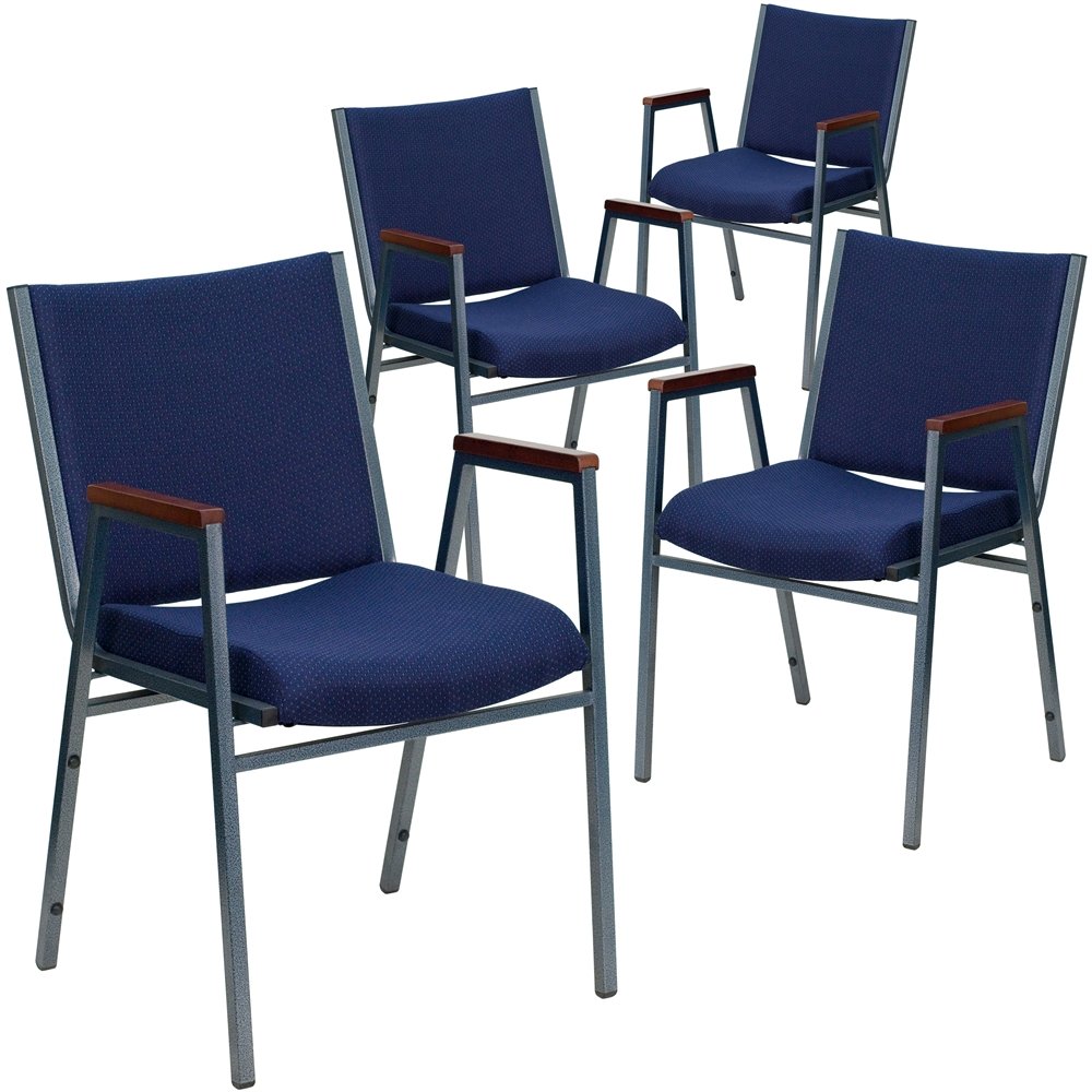 4 Pk. 3'' Thickly Padded, Navy Patterned Upholstered Stack Chair with Arms. Picture 1