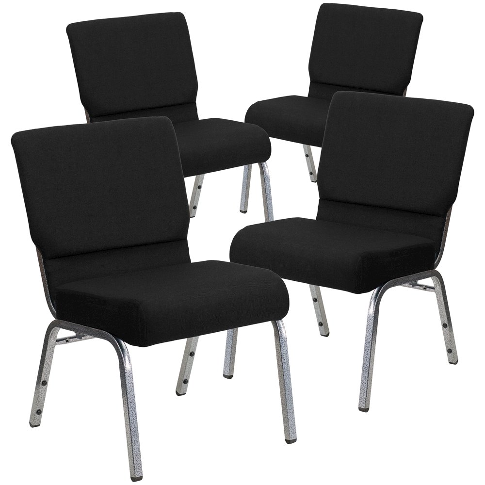 4 Pk. 21'' Black Fabric Stacking Church Chair - Silver Vein Frame. Picture 1