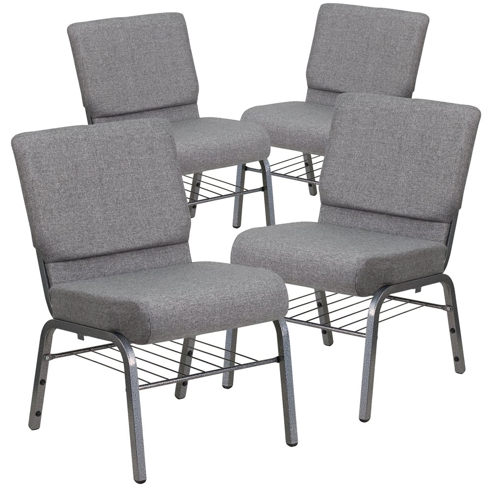 4 Pk. 21'' Gray Fabric Church Chair, Book Rack - Silver Vein Frame. Picture 1