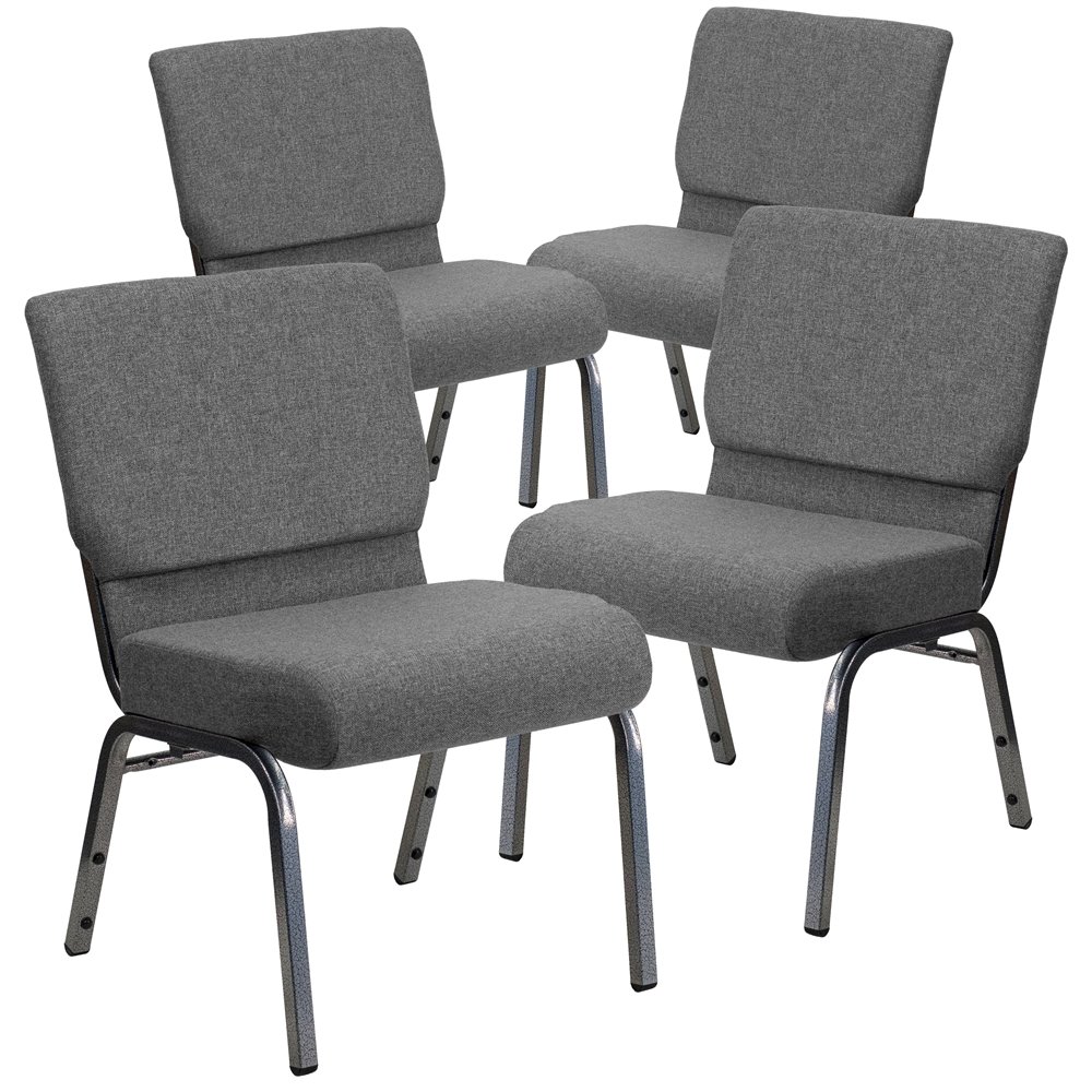 4 Pk. 21'' Gray Fabric Stacking Church Chair - Silver Vein Frame. Picture 1