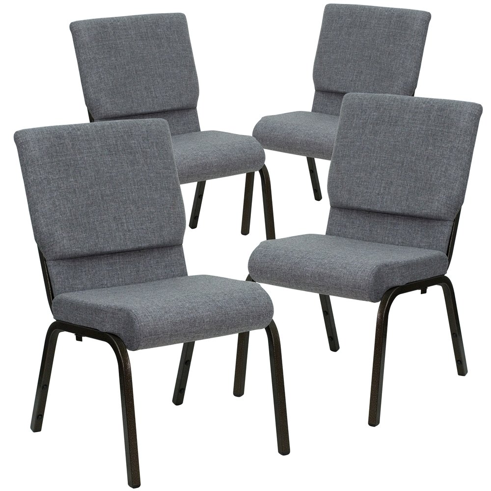 4 Pk. 18.5''W Gray Fabric Stacking Church Chair - Gold Vein Frame. Picture 1