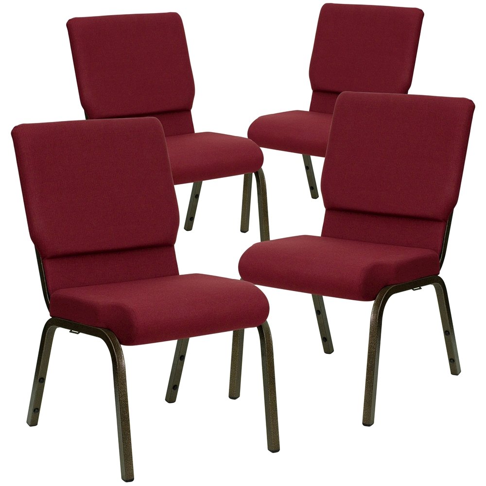 4 Pk. 18.5''W Burgundy Fabric Stacking Church Chair - Gold Vein Frame. Picture 1