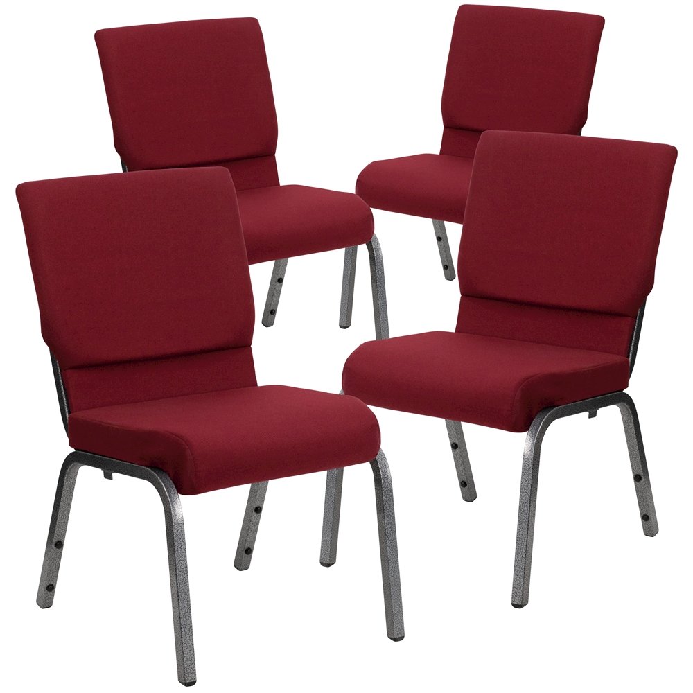 4 Pk. 18.5''W Burgundy Fabric Stacking Church Chair - Silver Vein Frame. Picture 1