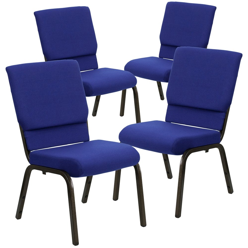 4 Pk. 18.5''W Navy Blue Fabric Stacking Church Chair - Gold Vein Frame. Picture 1