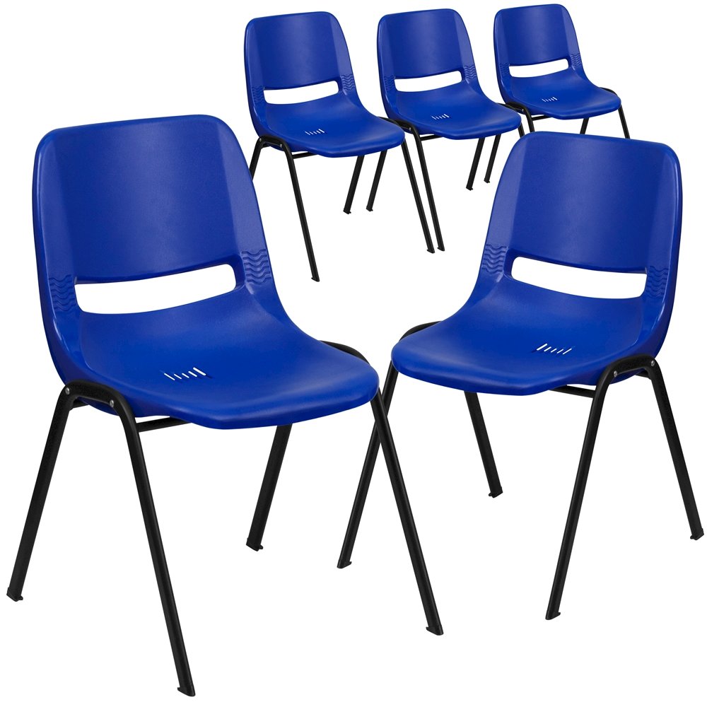 5 Pk. 661 lb. Capacity Navy Ergonomic Shell Stack Chair with Black Frame. Picture 1