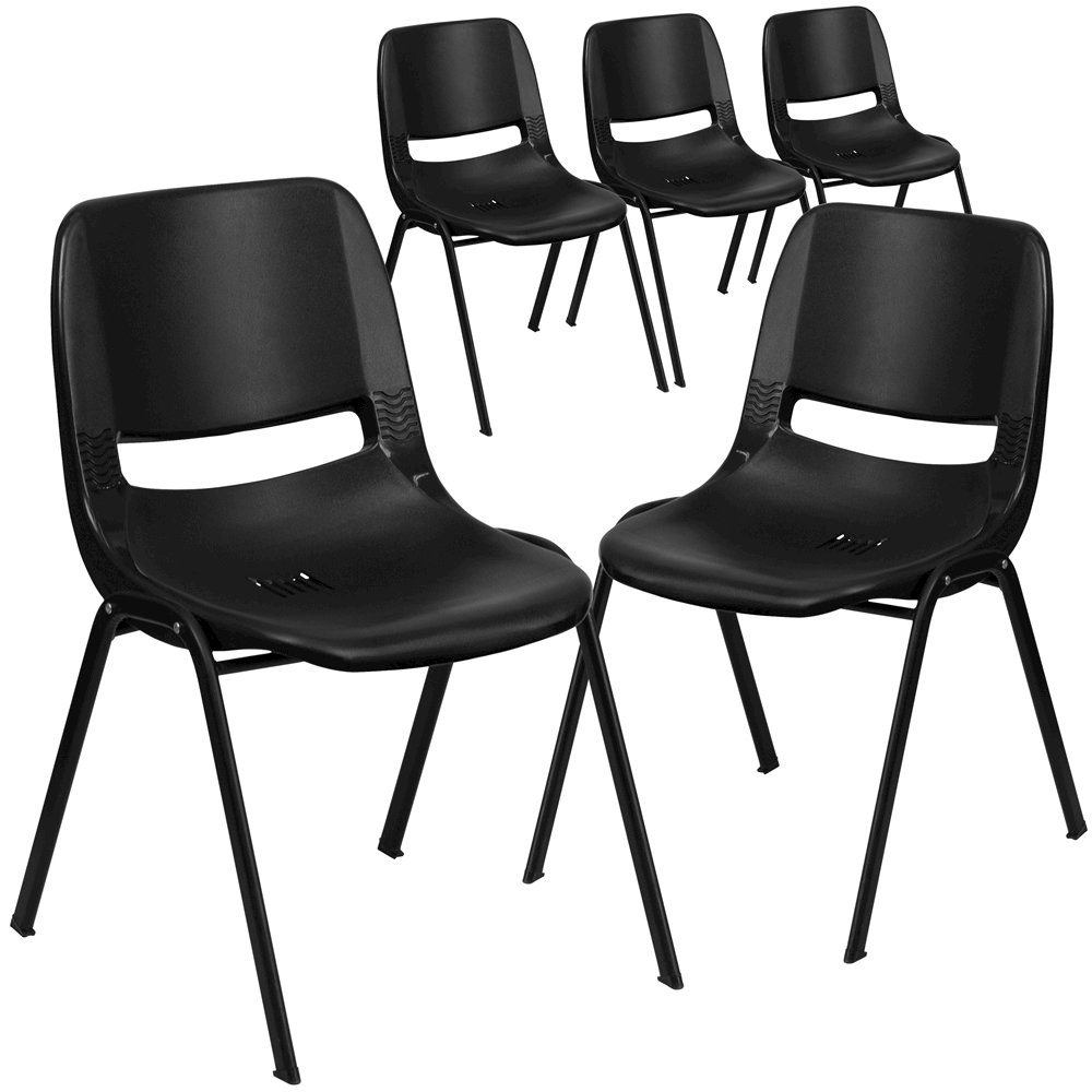 5 Pk. 661 lb. Capacity Black Ergonomic Shell Stack Chair with Black Frame. Picture 1
