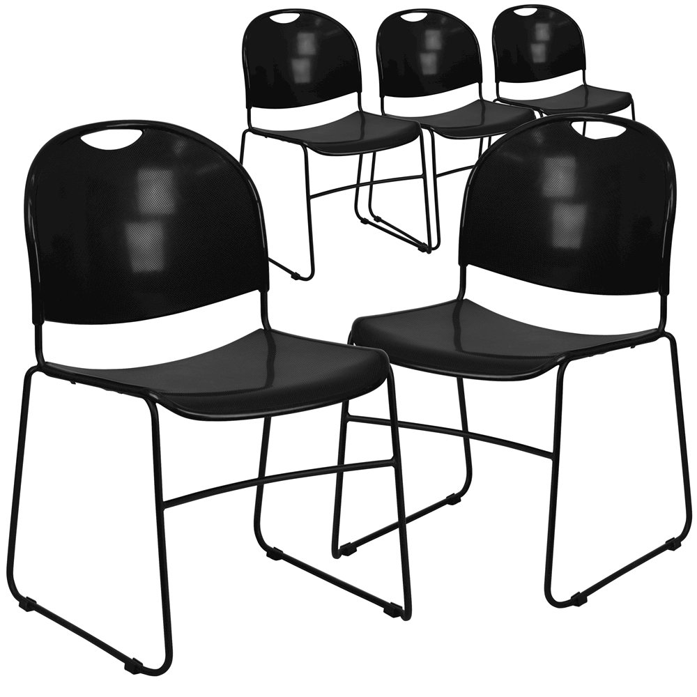 5 Pk. 880 lb. Capacity Black Ultra Compact Stack Chair with Black Frame. Picture 1
