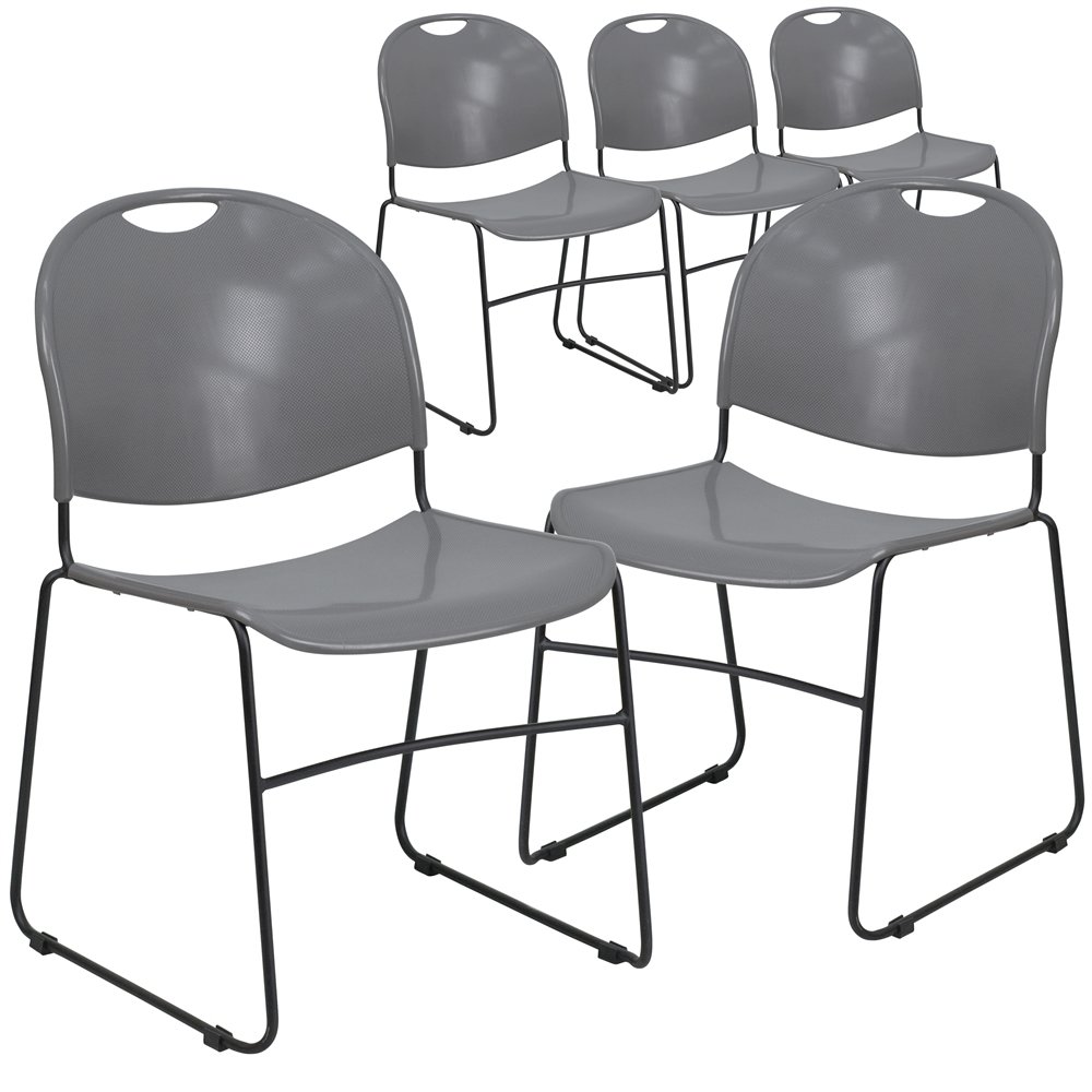 5 Pk. 880 lb. Capacity Gray Ultra Compact Stack Chair with Black Frame. Picture 1