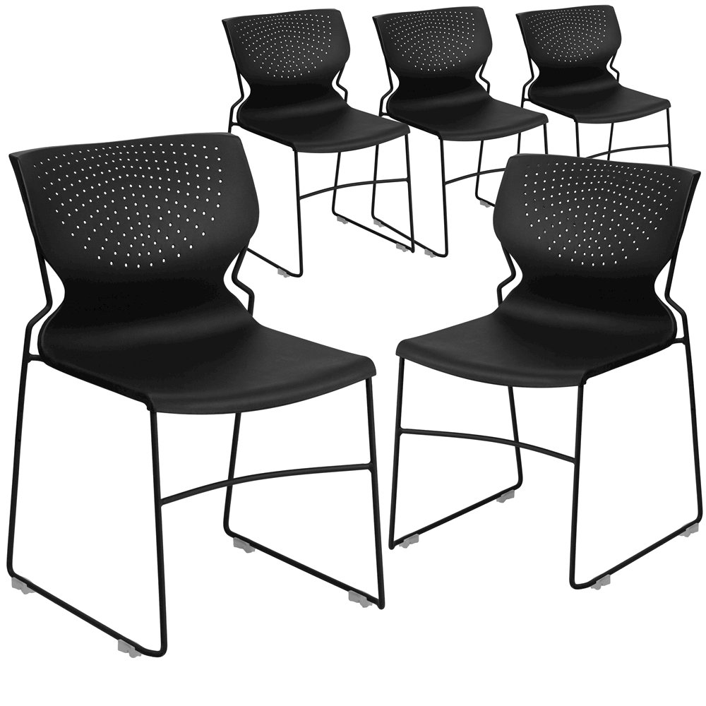 5 Pk. 661 lb. Capacity Black Full Back Stack Chair with Black Frame. Picture 1