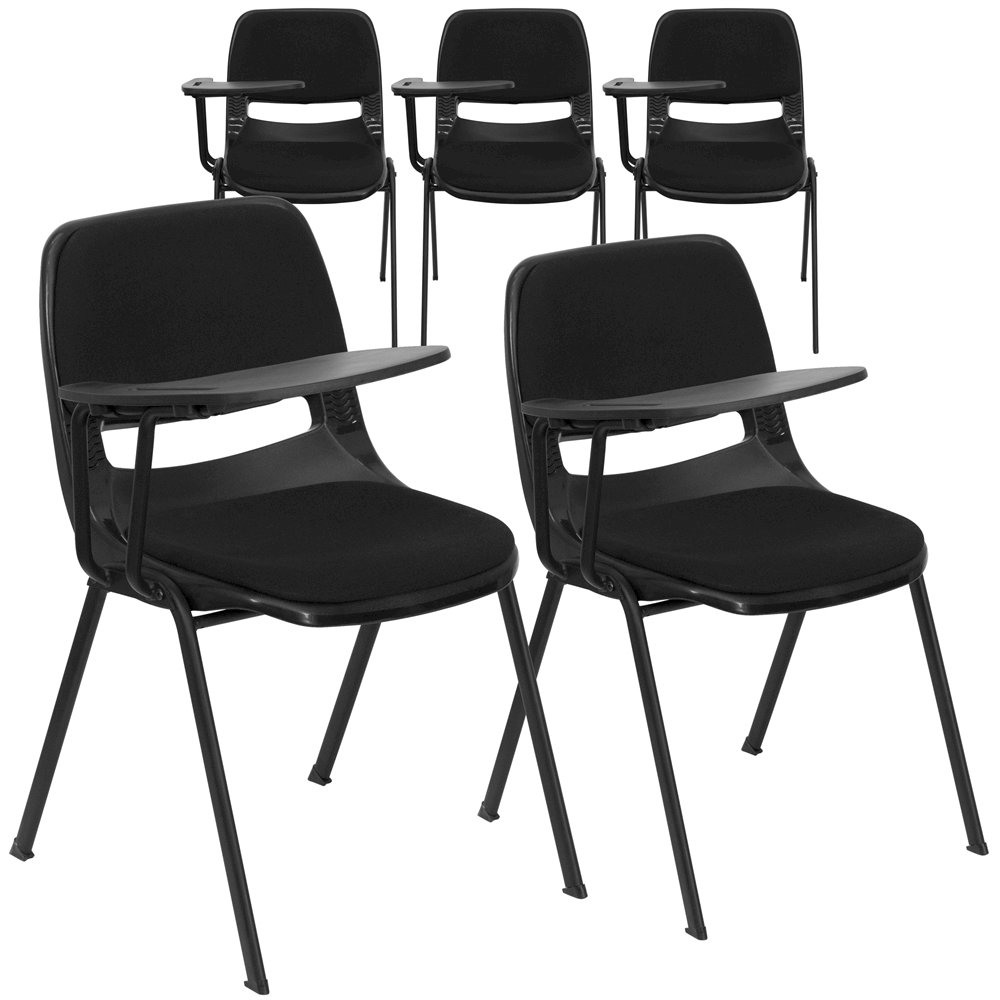 5 Pk. Black Padded Ergonomic Shell Chair with Right Handed Flip-Up Tablet Arm. Picture 1