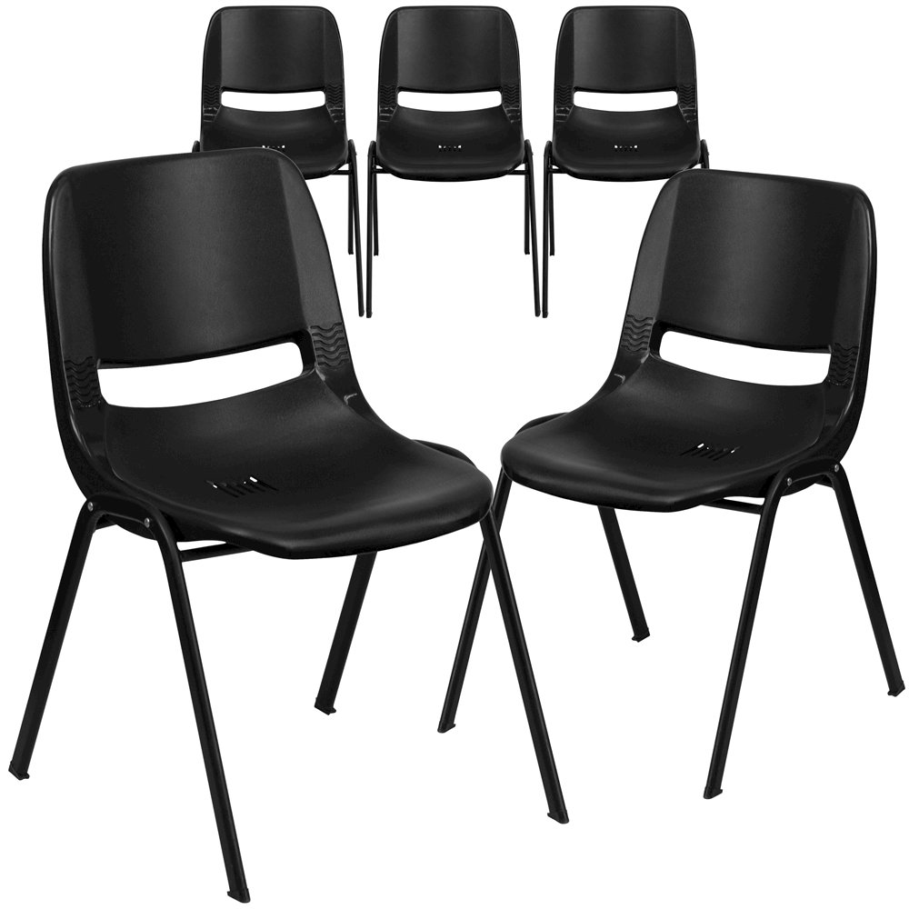 5 Pk. HERCULES Series 880 lb. Capacity Black Ergonomic Shell Stack Chair. Picture 1
