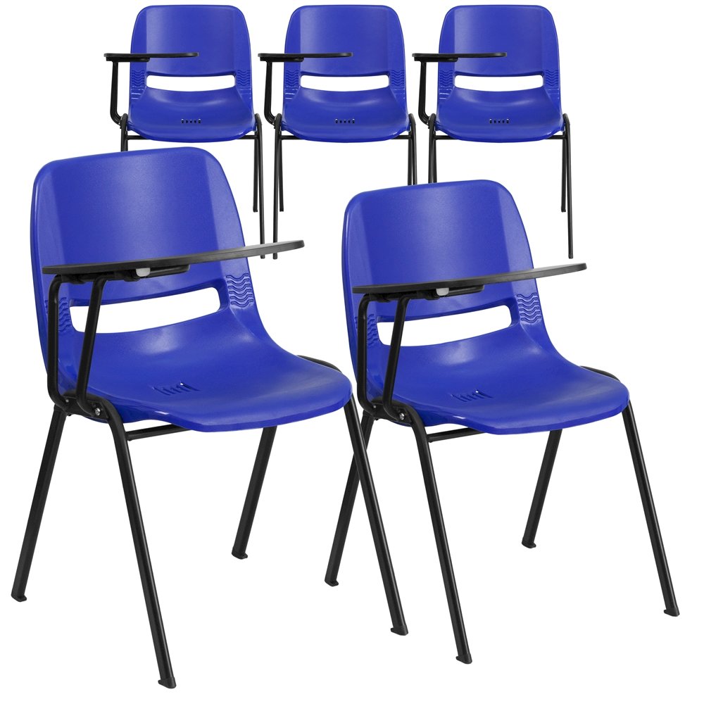 5 Pk. Blue Ergonomic Shell Chair with Right Handed Flip-Up Tablet Arm. Picture 1
