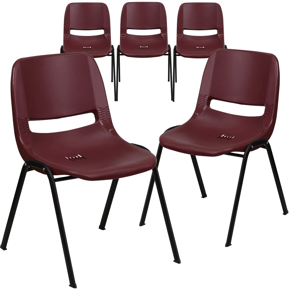 5 Pk. HERCULES Series 880 lb. Capacity Burgundy Ergonomic Shell Stack Chair. Picture 1
