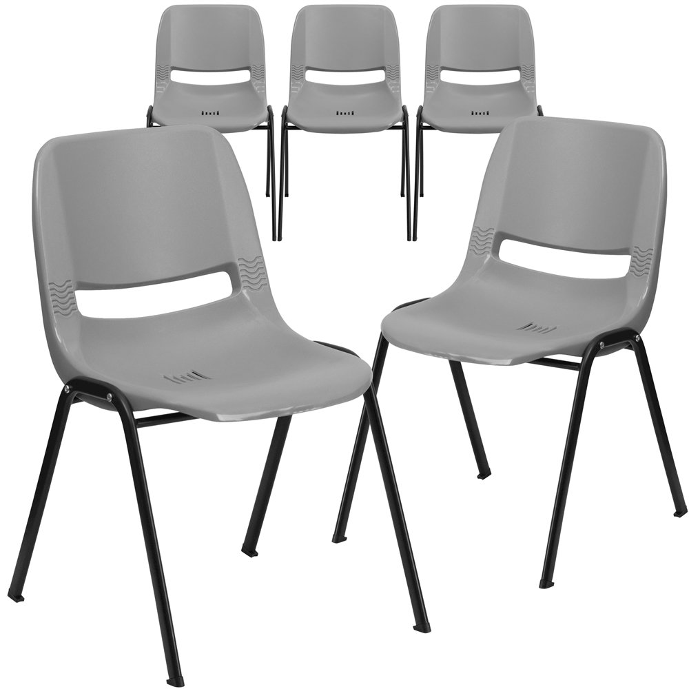 5 Pk. HERCULES Series 880 lb. Capacity Gray Ergonomic Shell Stack Chair. Picture 1