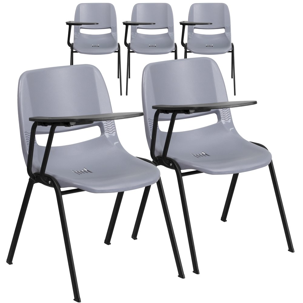 5 Pk. Gray Ergonomic Shell Chair with Right Handed Flip-Up Tablet Arm. Picture 1