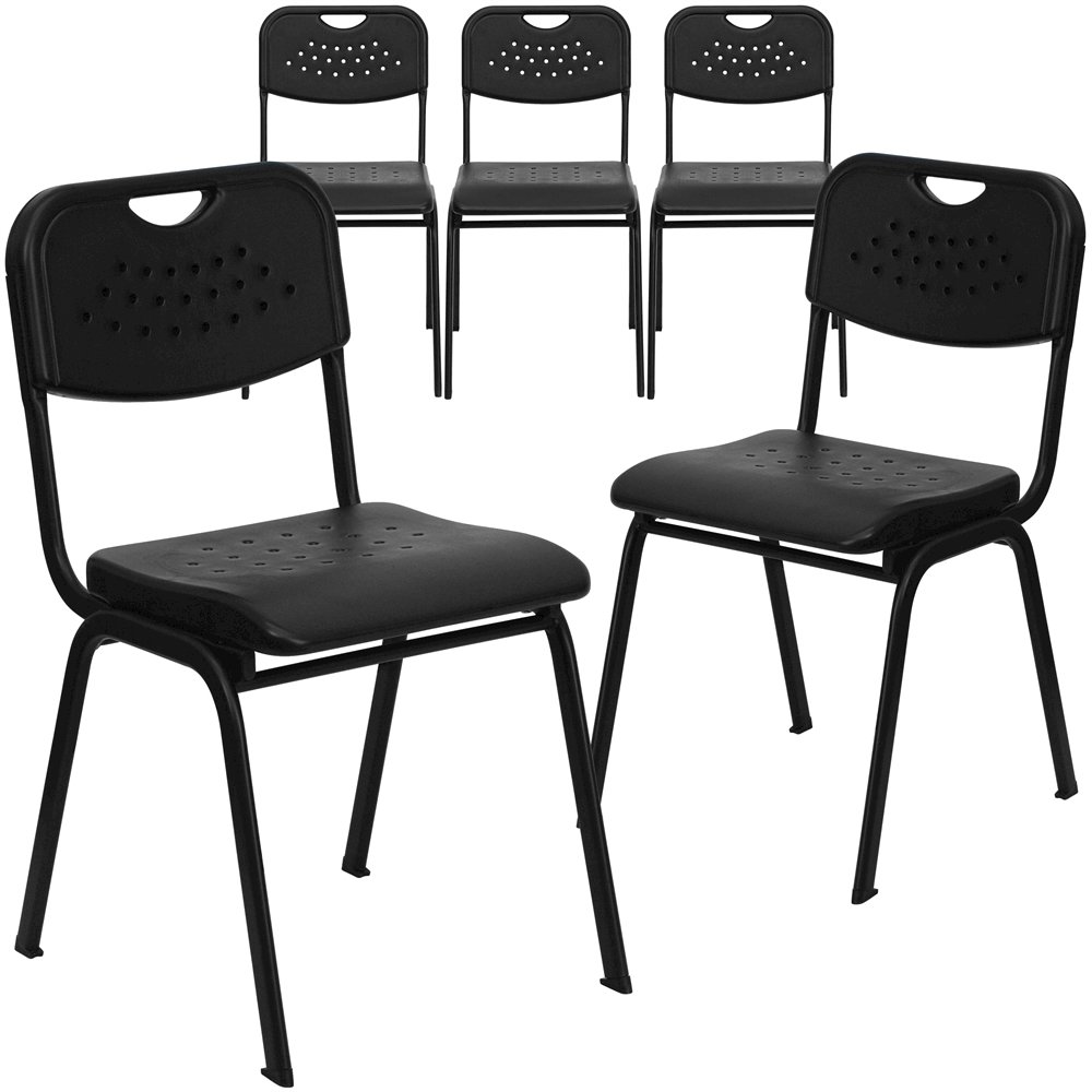 5 Pk. 880 lb. Capacity Black Plastic Stack Chair with Black Frame. Picture 1