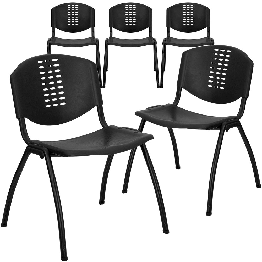 5 Pk. 880 lb. Capacity Black Plastic Stack Chair with Black Frame. Picture 1