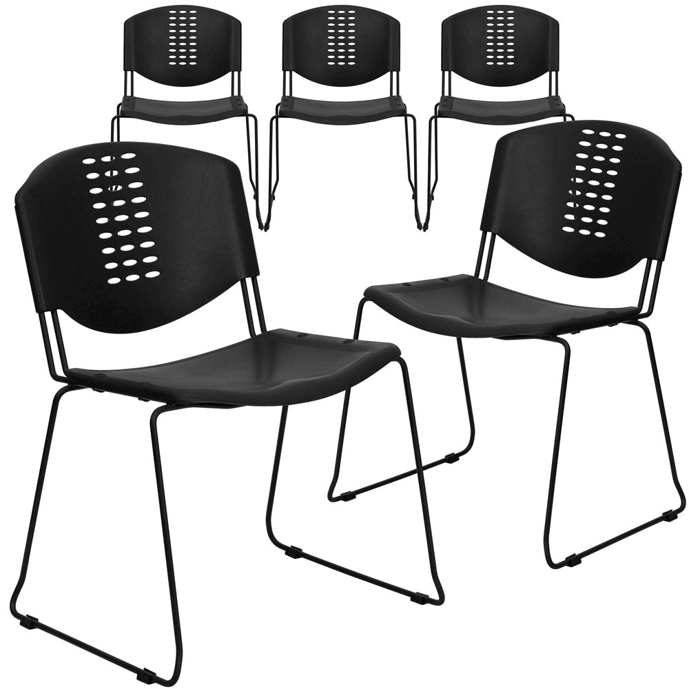 5 Pk. 400 lb. Capacity Black Plastic Stack Chair with Black Frame. Picture 1