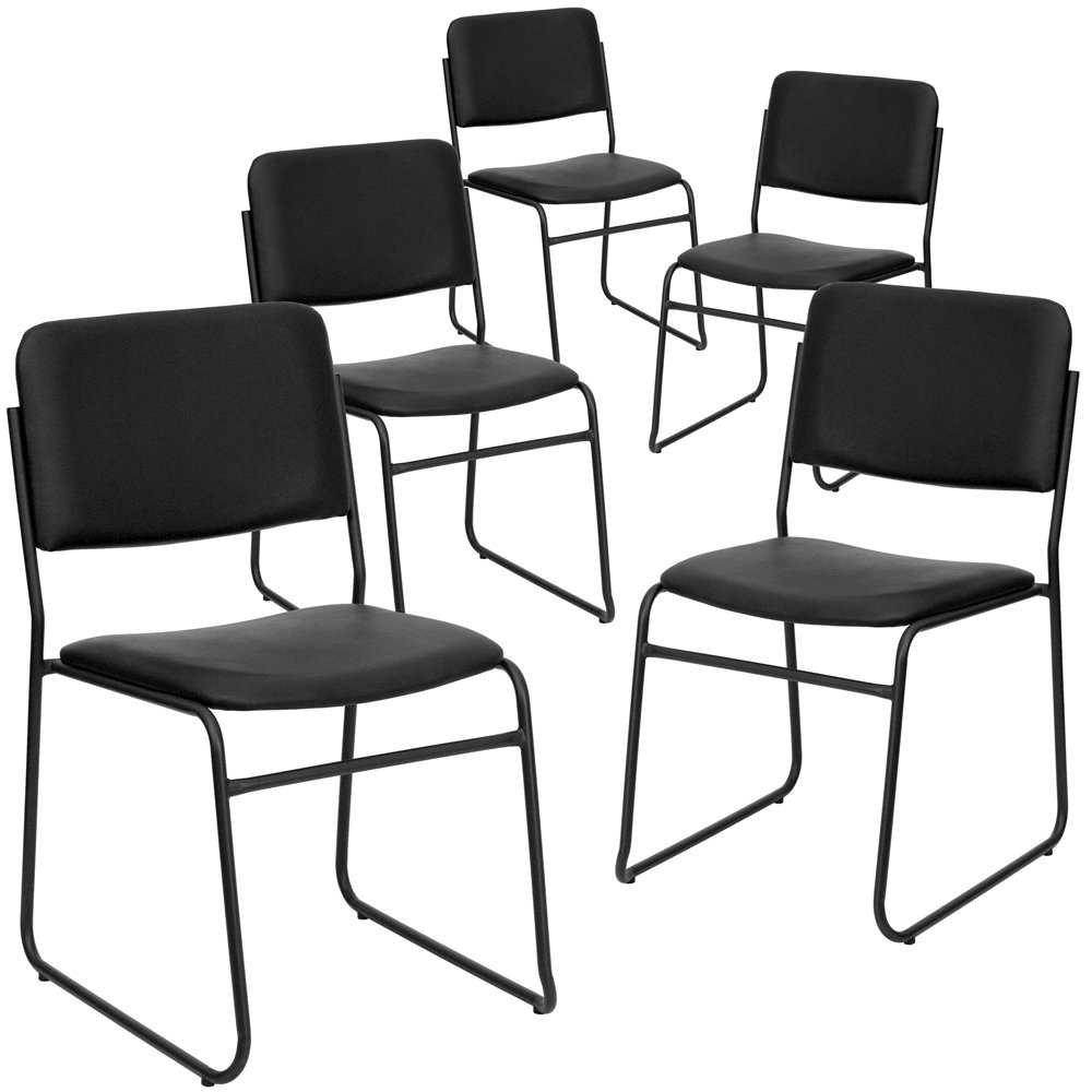 5 Pk. 1000 lb. Capacity High Density Black Vinyl Stacking Chair with Sled Base. Picture 1