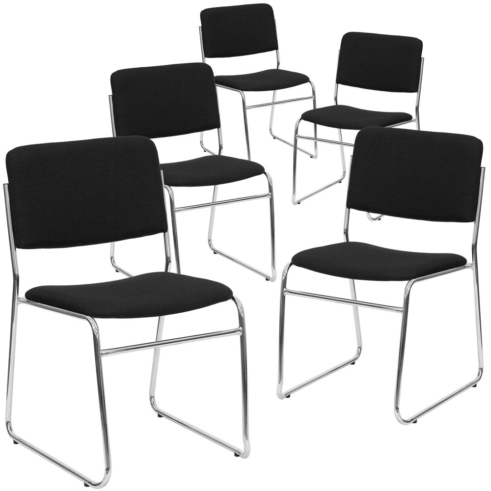 5 Pk. 1000 lb. Capacity Black Fabric Stacking Chair with Chrome Sled Base. Picture 1