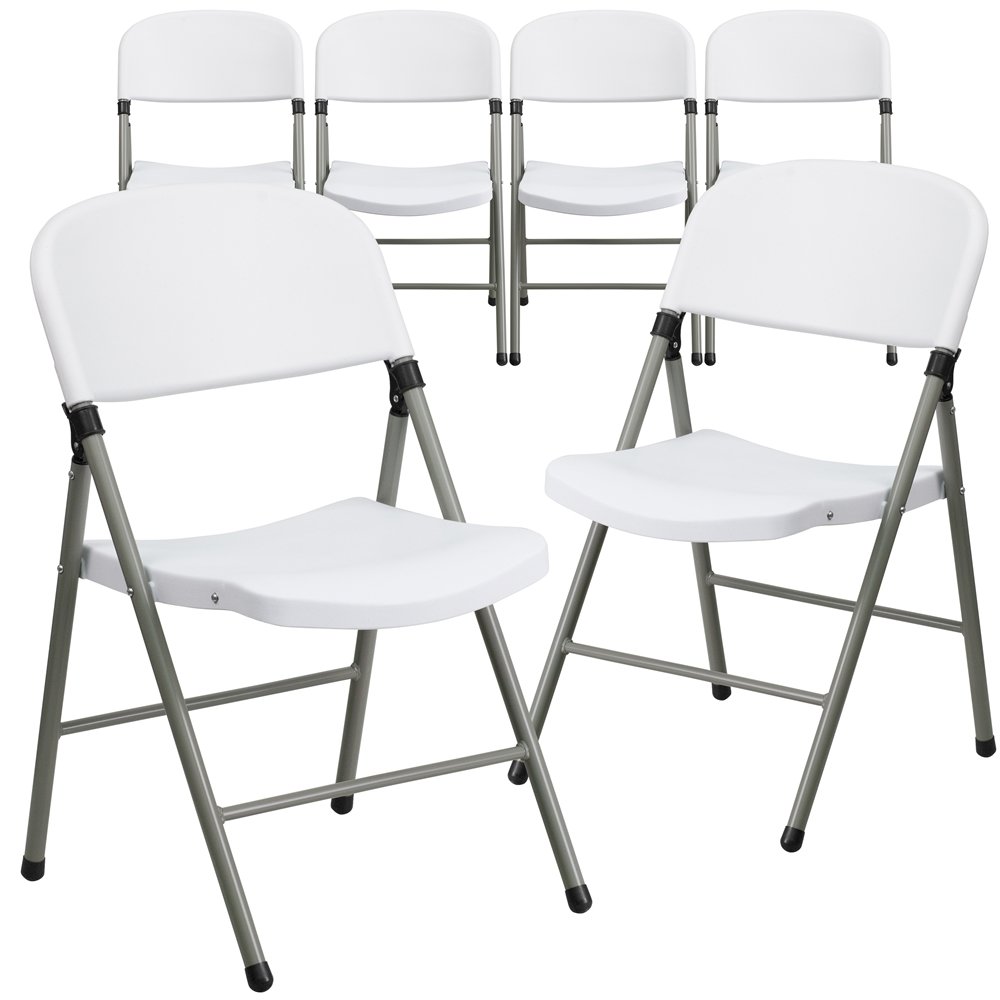 6 Pk. 330 lb. Capacity White Plastic Folding Chair with Gray Frame. Picture 1