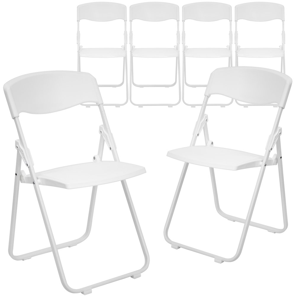 6 Pk. 880 lb. Capacity White Plastic Folding Chair with Ganging Brackets. Picture 1