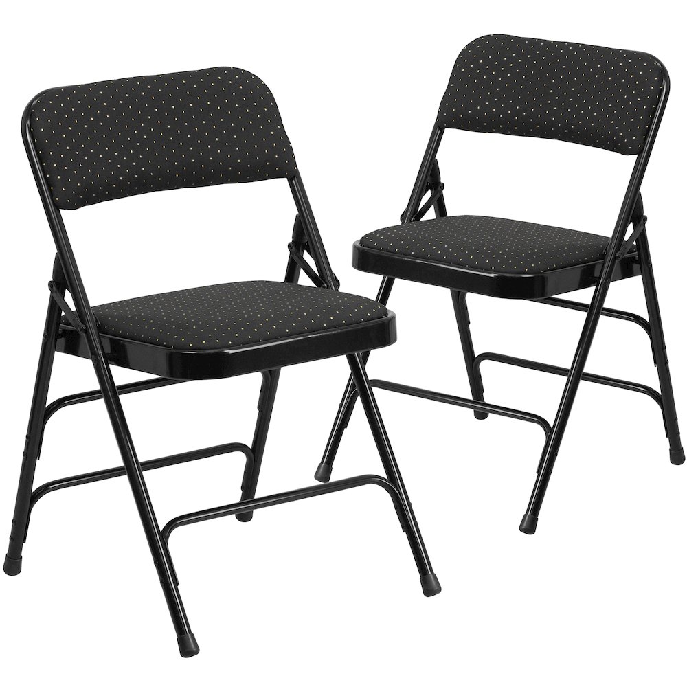 2 Pack Triple Braced & Double Hinged Black Patterned Fabric Metal Folding Chair. Picture 3