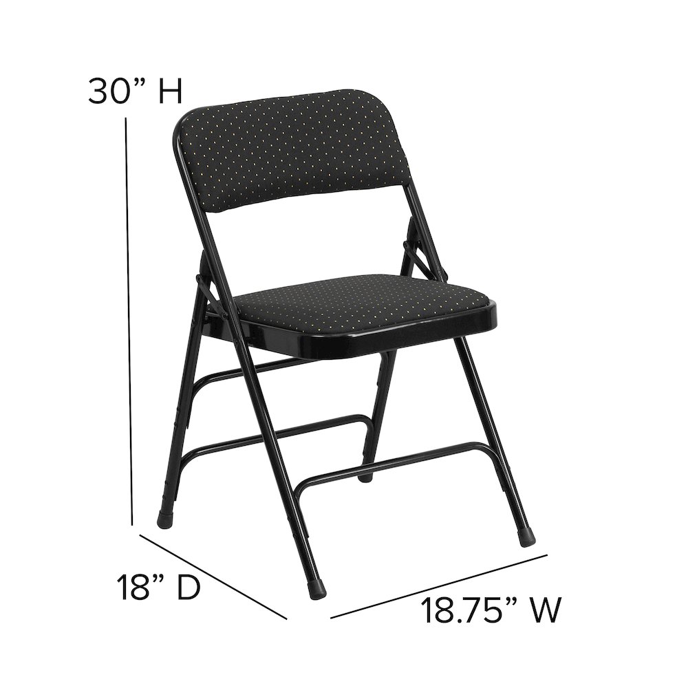 2 Pack Triple Braced & Double Hinged Black Patterned Fabric Metal Folding Chair. Picture 7