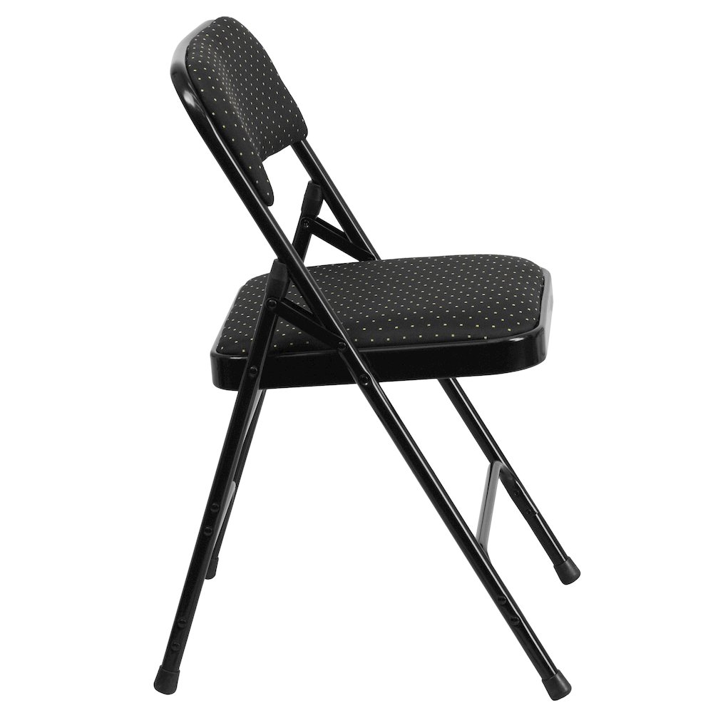 2 Pack Triple Braced & Double Hinged Black Patterned Fabric Metal Folding Chair. Picture 9