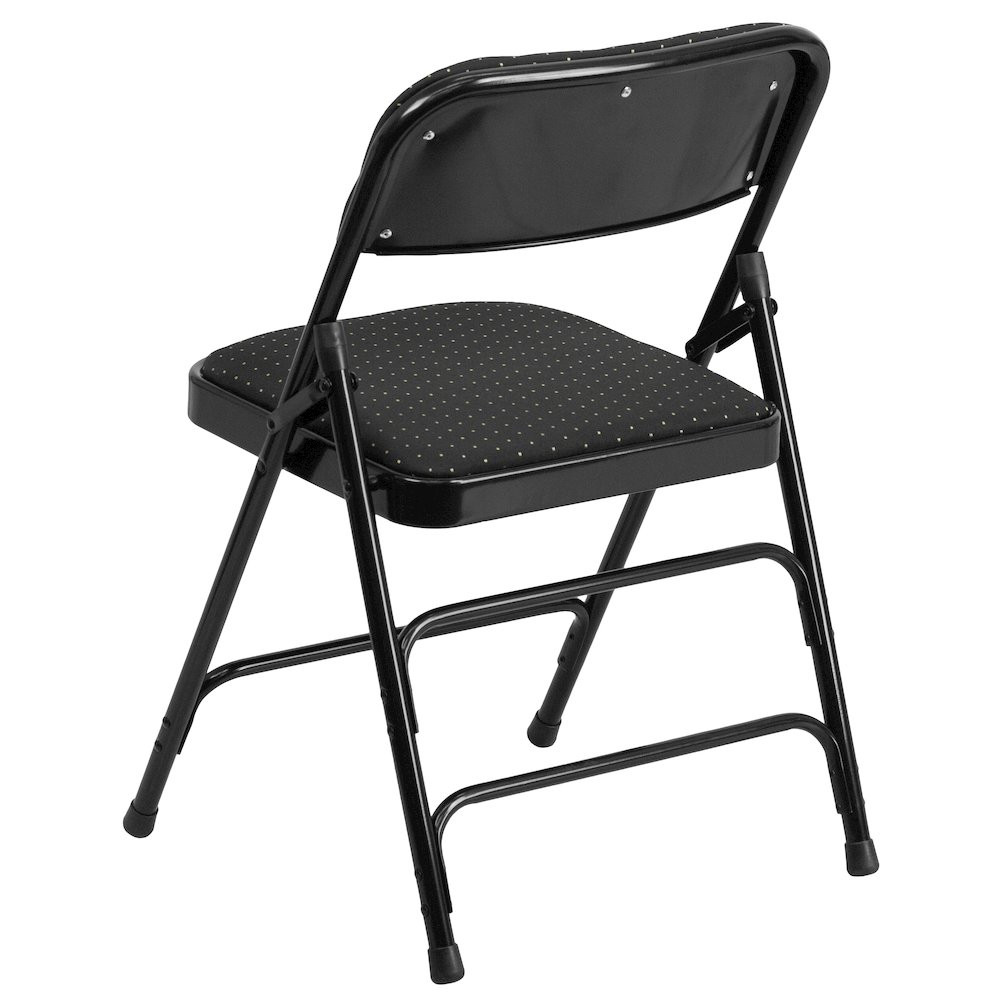 2 Pack Triple Braced & Double Hinged Black Patterned Fabric Metal Folding Chair. Picture 8