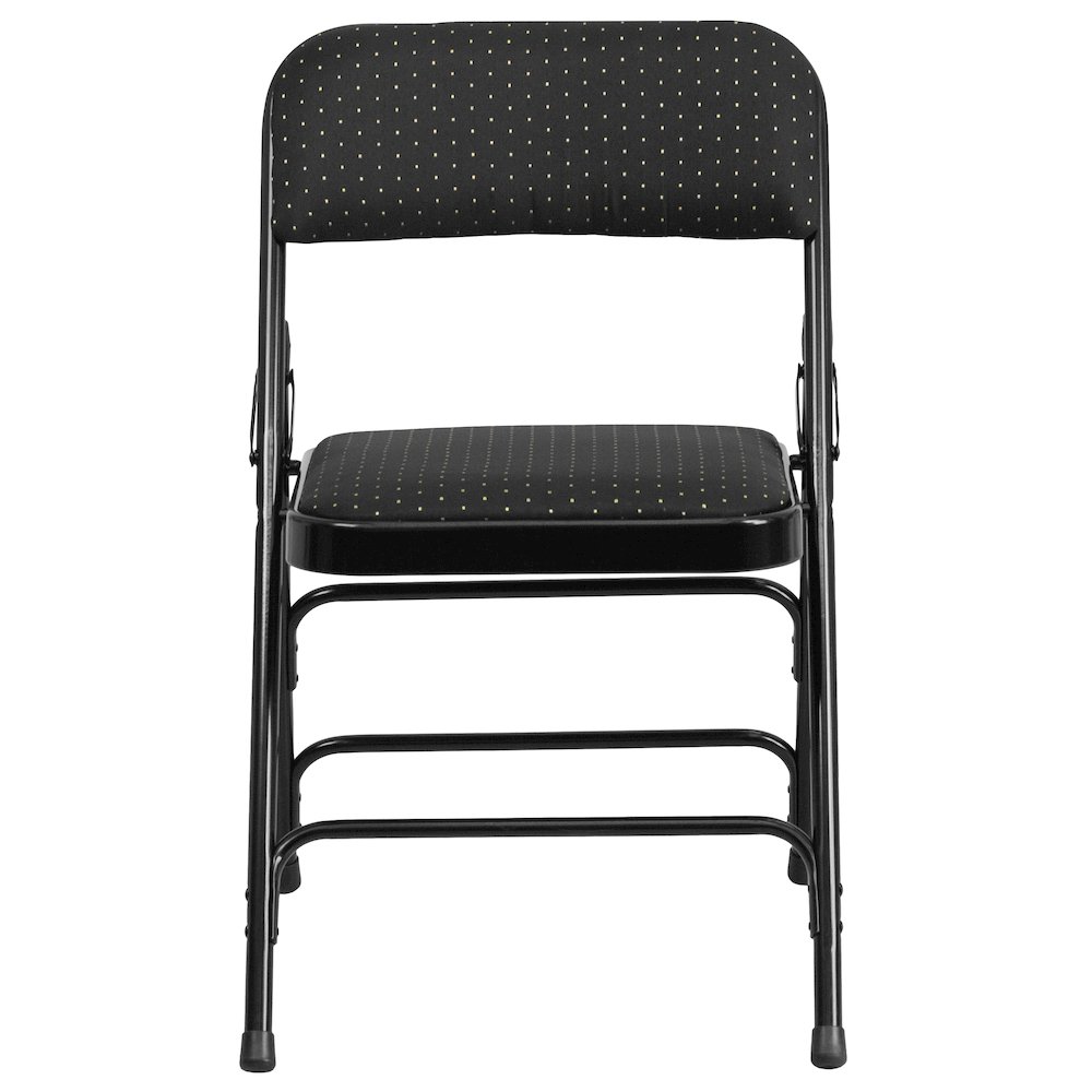 2 Pack Triple Braced & Double Hinged Black Patterned Fabric Metal Folding Chair. Picture 10