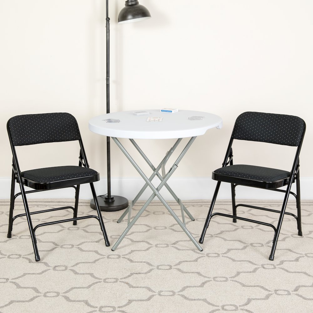2 Pack Triple Braced & Double Hinged Black Patterned Fabric Metal Folding Chair. Picture 2