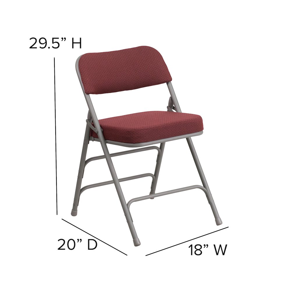 2 Pack Curved Triple Braced & Double Hinged Burgundy Fabric Metal Folding Chair. Picture 7