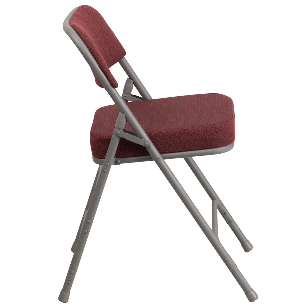 2 Pack Curved Triple Braced & Double Hinged Burgundy Fabric Metal Folding Chair. Picture 9
