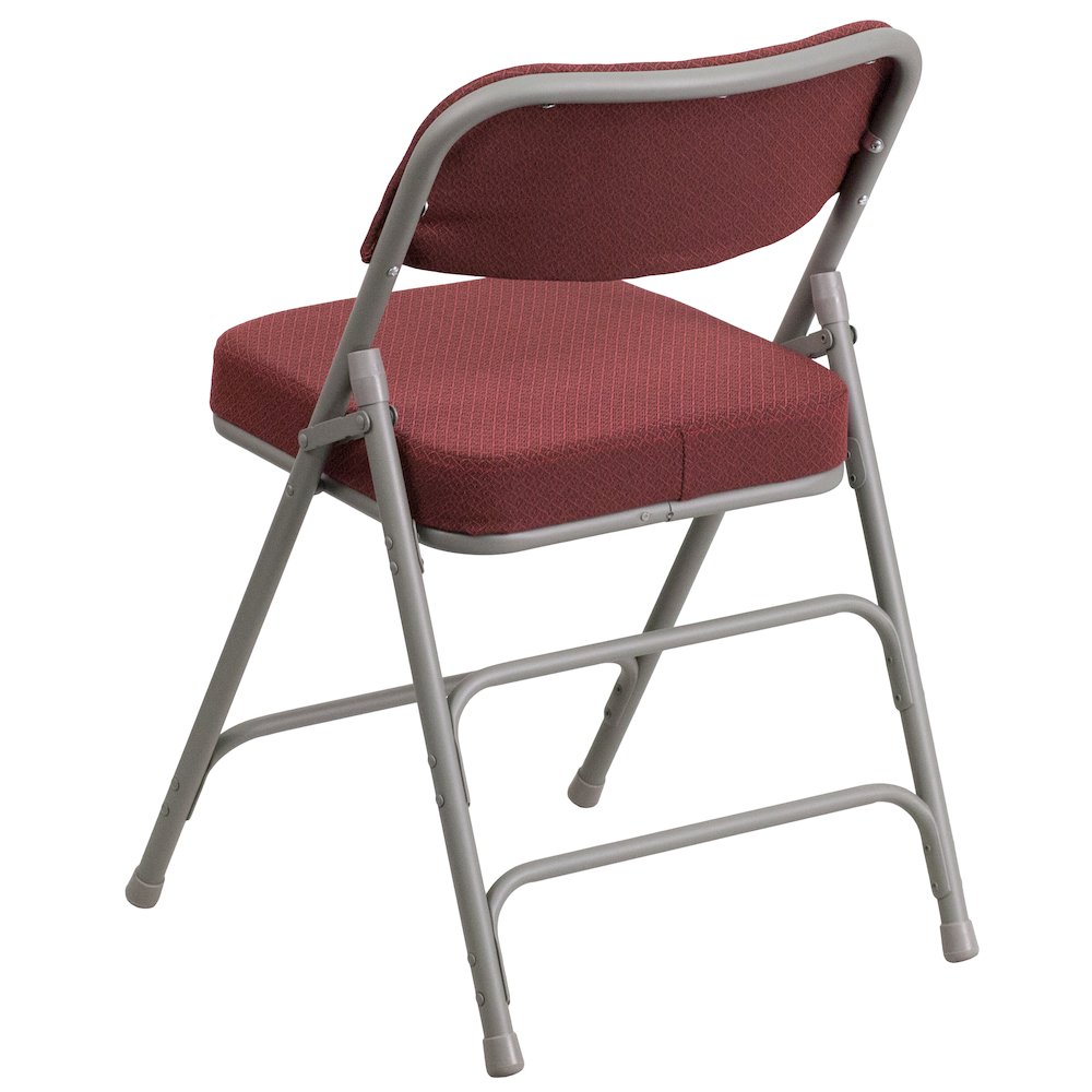 2 Pack Curved Triple Braced & Double Hinged Burgundy Fabric Metal Folding Chair. Picture 8