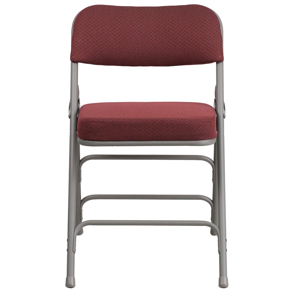 2 Pack Curved Triple Braced & Double Hinged Burgundy Fabric Metal Folding Chair. Picture 10