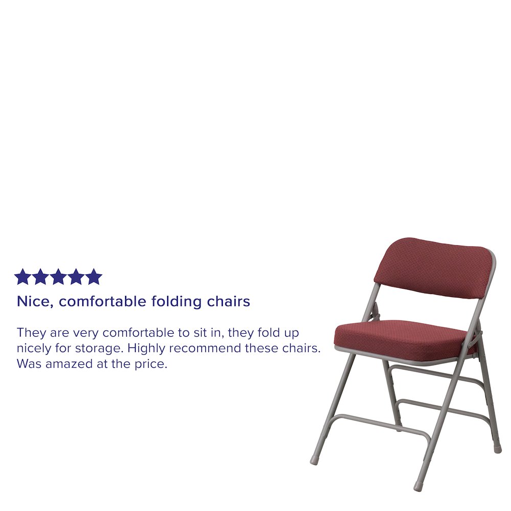 2 Pack Curved Triple Braced & Double Hinged Burgundy Fabric Metal Folding Chair. Picture 5
