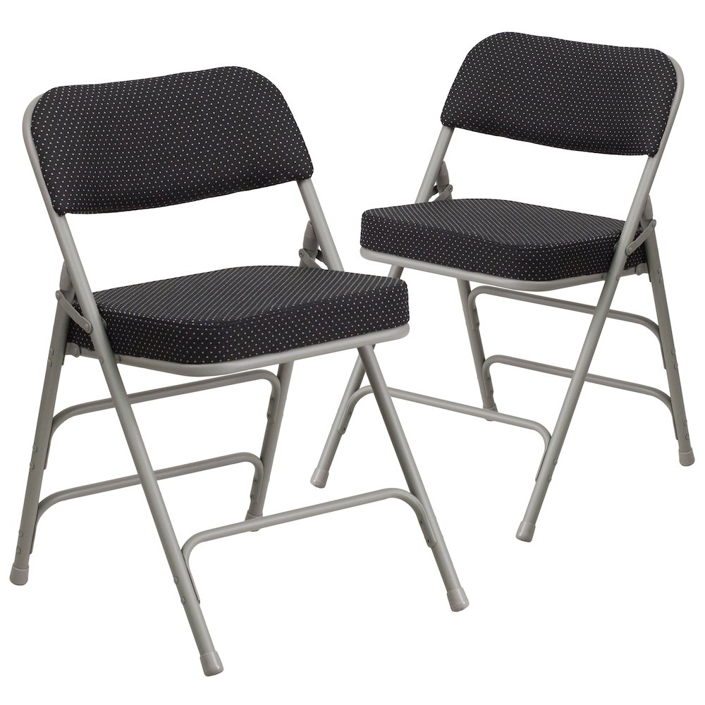2 Pack Triple Braced & Double Hinged Black Pin-Dot Fabric Metal Folding Chair. Picture 3