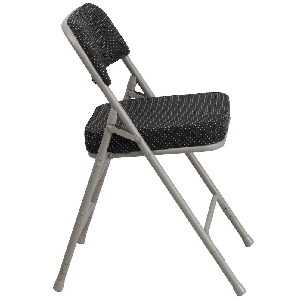 2 Pack Triple Braced & Double Hinged Black Pin-Dot Fabric Metal Folding Chair. Picture 8