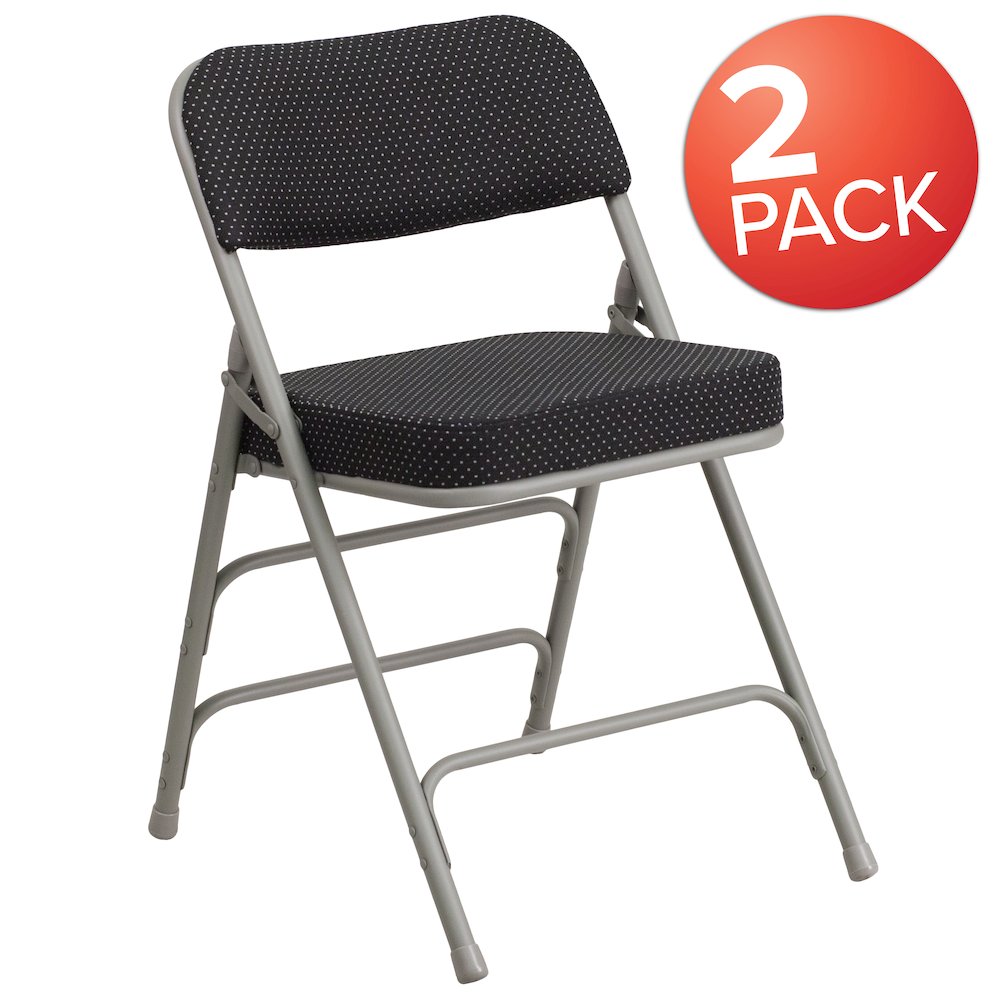 2 Pack Triple Braced & Double Hinged Black Pin-Dot Fabric Metal Folding Chair. Picture 1