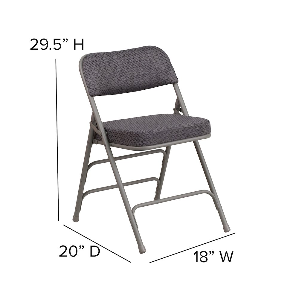 2 Pk. HERCULES Series Premium Curved Triple Braced & Double Hinged Gray Fabric Metal Folding Chair. Picture 8