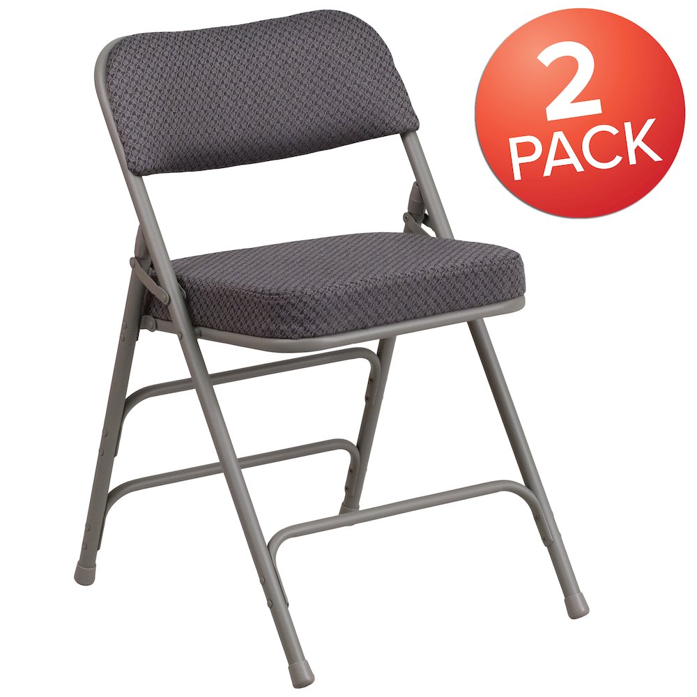 2 Pk. HERCULES Series Premium Curved Triple Braced & Double Hinged Gray Fabric Metal Folding Chair. Picture 1