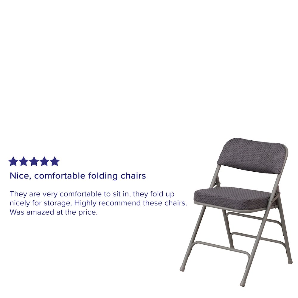 2 Pk. HERCULES Series Premium Curved Triple Braced & Double Hinged Gray Fabric Metal Folding Chair. Picture 5