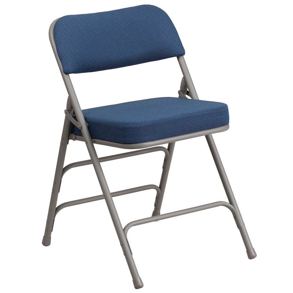 18"W Premium Curved Triple Braced & Double Hinged Navy Fabric Metal Folding Chair. Picture 3
